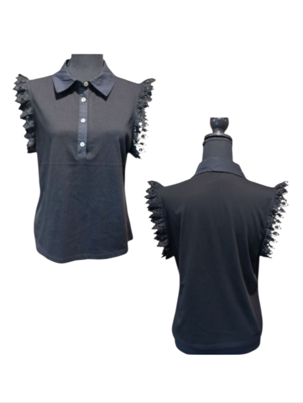 Marc NY Lace Cap Sleeve Collared Polo Top - Picture 2 of 7